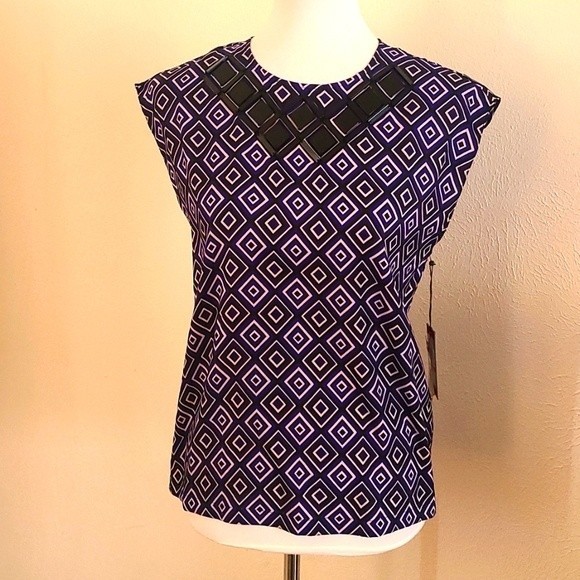 Vince Camuto Factory Rich Diamond Print career blouse NWT - Picture 1 of 11